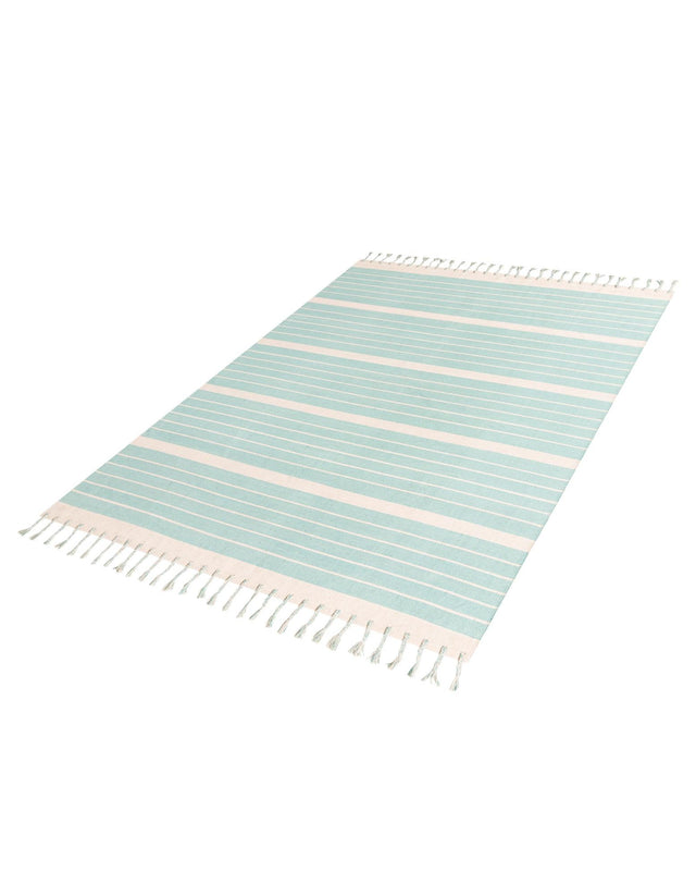 Aqua and White 8' x 10' Chindi Cotton Rectangle Rug