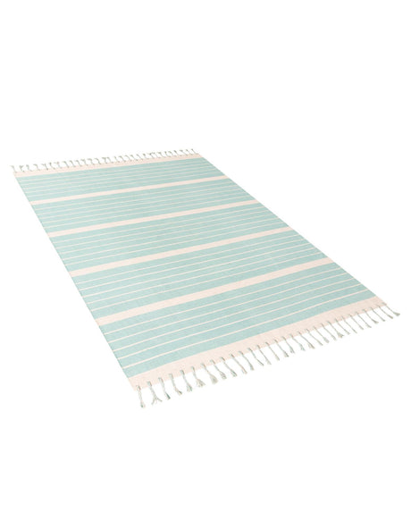 Aqua and White 8' x 10' Chindi Cotton Rectangle Area Rug Interior Design Home Decor Carpet Mat for Sale at Rug Engine