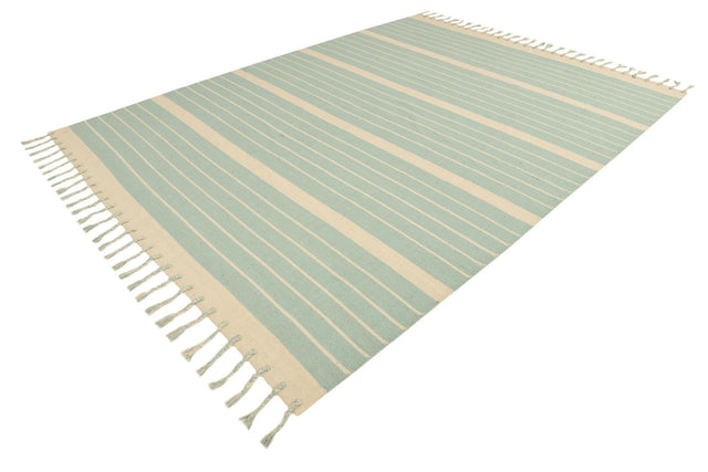 Aqua and White 8' x 10' Chindi Cotton Rectangle Rug