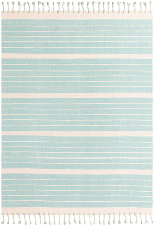 Aqua and White 8' x 10' Chindi Cotton Rectangle Rug