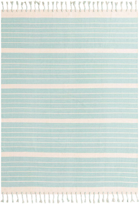 Aqua and White 8' x 10' Chindi Cotton Rectangle Rug