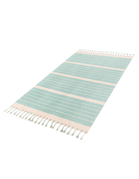 Aqua and White 6' 1 x 9' Chindi Cotton Rectangle Area Rug Interior Design Home Decor Carpet Mat for Sale at Rug Engine