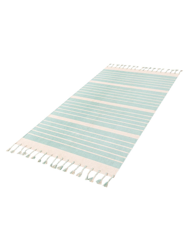 Aqua and White 5' 1 x 8' Chindi Cotton Rectangle Rug