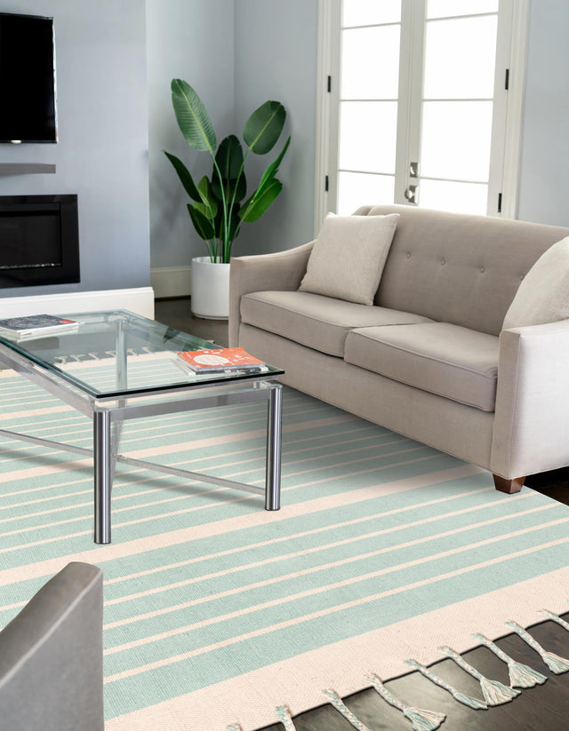 Aqua and White 8' x 10' Chindi Cotton Rectangle Rug