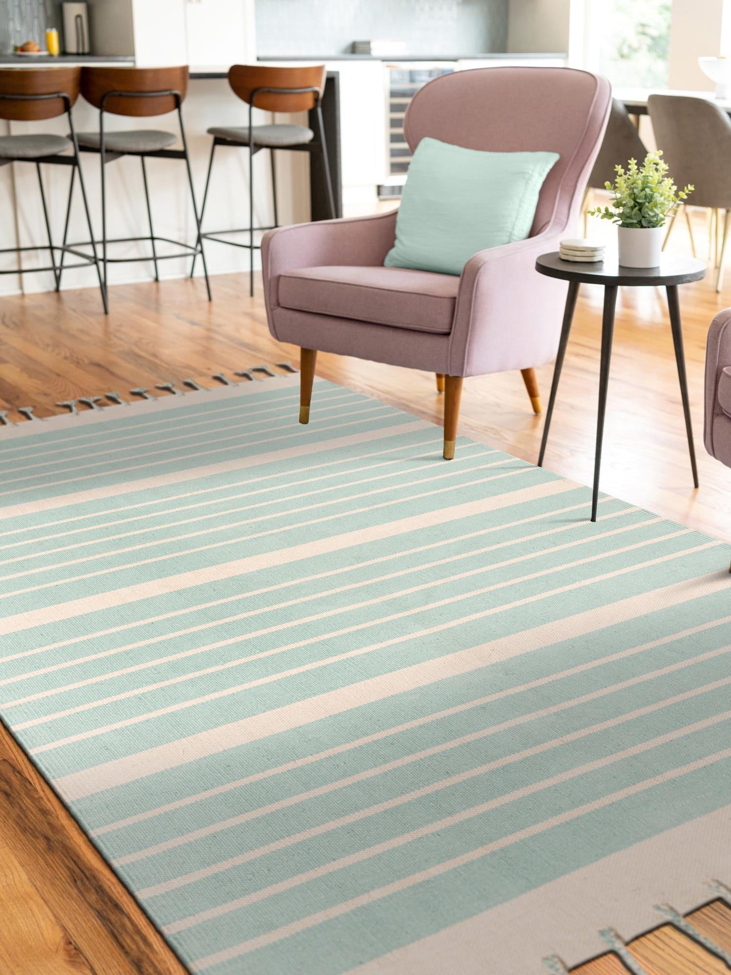 Aqua and White 6' 1 x 9' Chindi Cotton Rectangle Area Rug Interior Design Home Decor Carpet Mat for Sale at Rug Engine