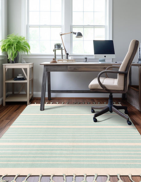 Aqua and White 4' 1 x 6' 1 Chindi Cotton Rectangle Area Rug Interior Design Home Decor Carpet Mat for Sale at Rug Engine