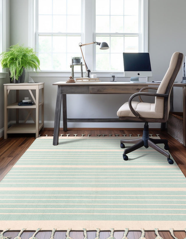 Aqua and White 4' 1 x 6' 1 Chindi Cotton Rectangle Rug