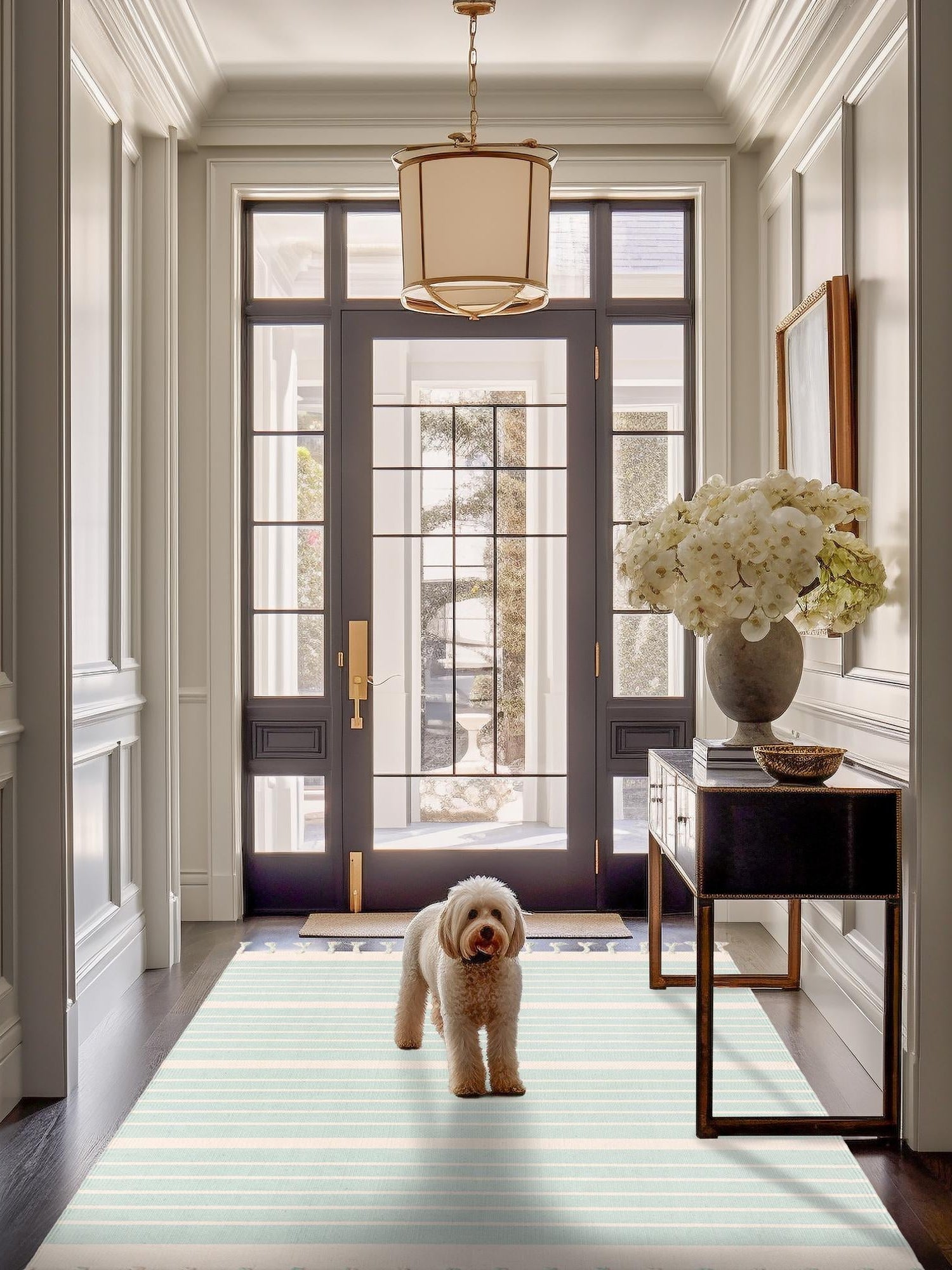 Aqua and White 6' 1 x 9' Chindi Cotton Rectangle Area Rug Interior Design Home Decor Carpet Mat for Sale at Rug Engine