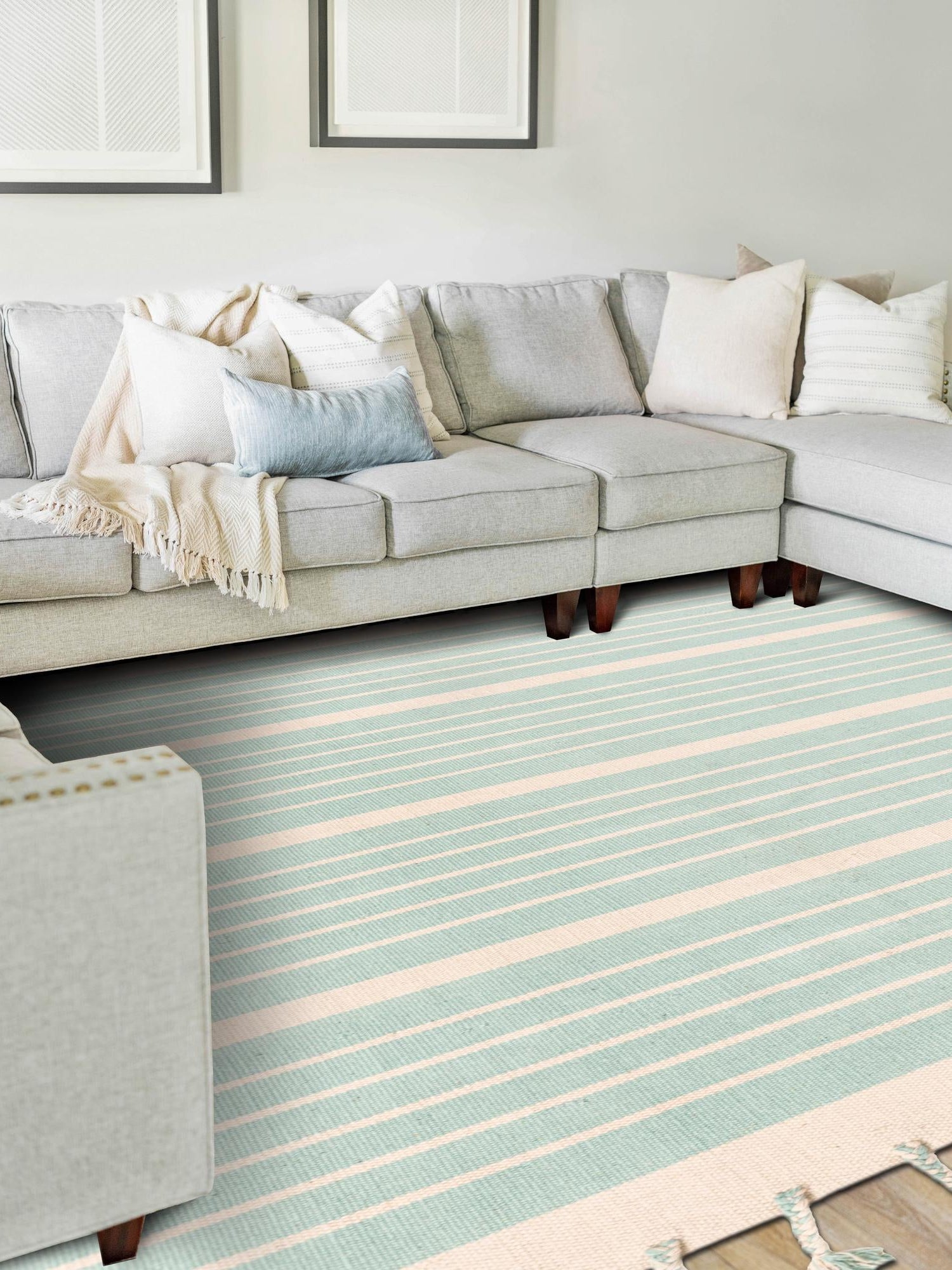 Aqua and White 8' x 10' Chindi Cotton Rectangle Area Rug Interior Design Home Decor Carpet Mat for Sale at Rug Engine