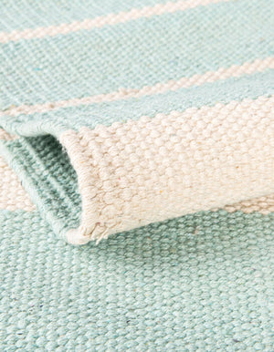 Aqua and White 2' x 3' 1 Chindi Cotton Rectangle Rug