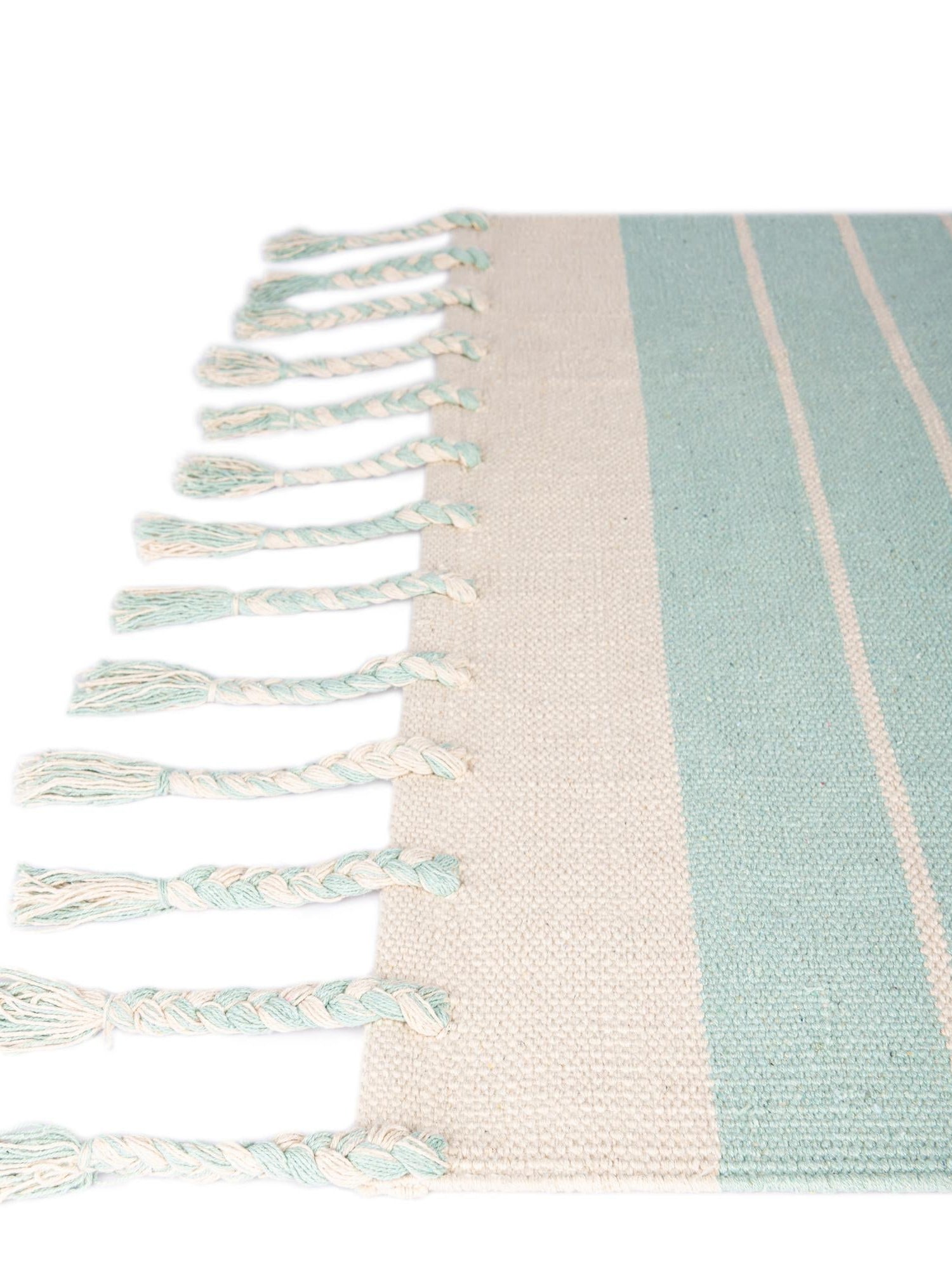 Aqua and White 6' 1 x 9' Chindi Cotton Rectangle Area Rug Interior Design Home Decor Carpet Mat for Sale at Rug Engine