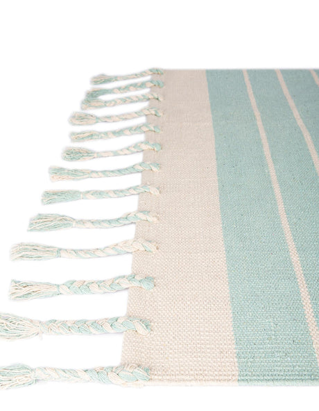 Aqua and White 2' x 3' 1 Chindi Cotton Rectangle Area Rug Interior Design Home Decor Carpet Mat for Sale at Rug Engine
