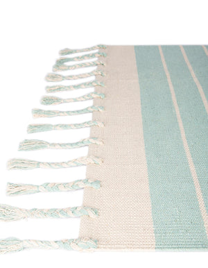 Aqua and White 8' x 10' Chindi Cotton Rectangle Rug