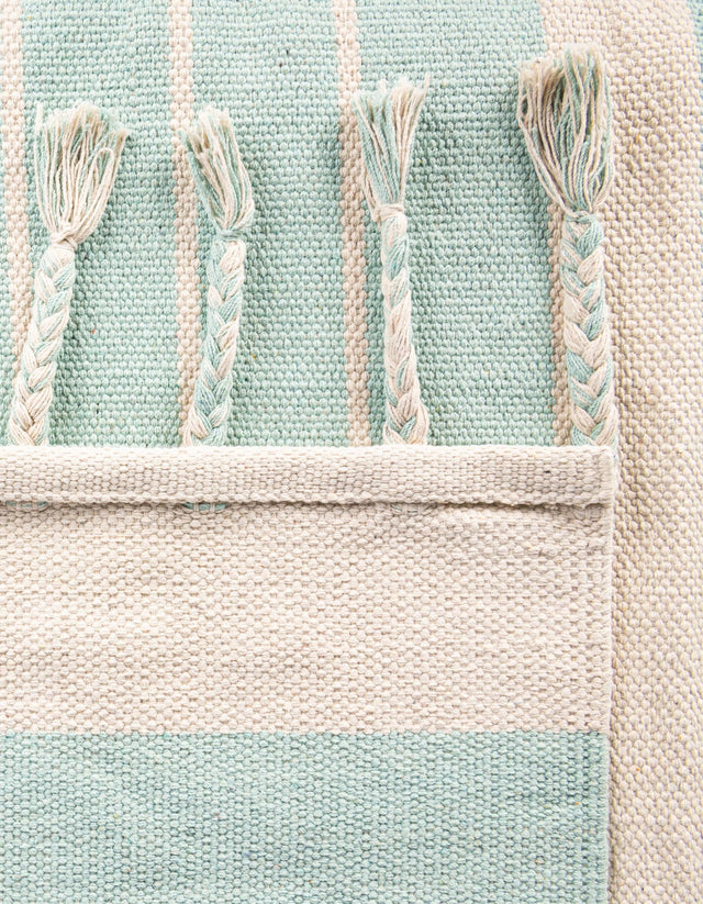 Aqua and White 2' x 3' 1 Chindi Cotton Rectangle Rug