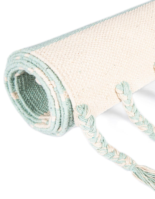 Aqua and White 8' x 10' Chindi Cotton Rectangle Rug