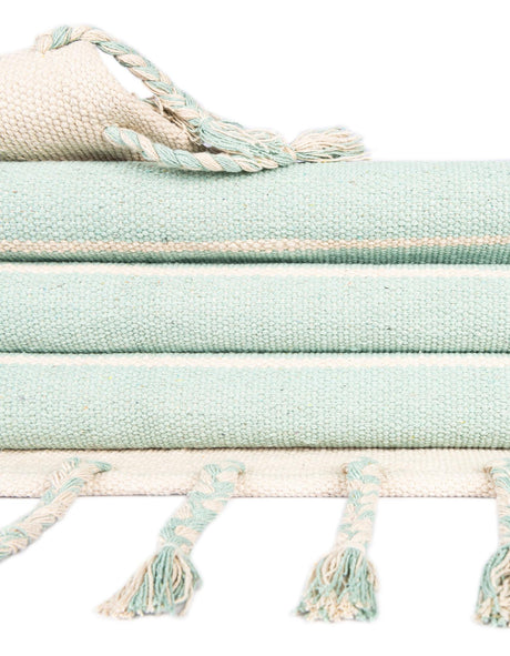 Aqua and White 8' x 10' Chindi Cotton Rectangle Area Rug Interior Design Home Decor Carpet Mat for Sale at Rug Engine