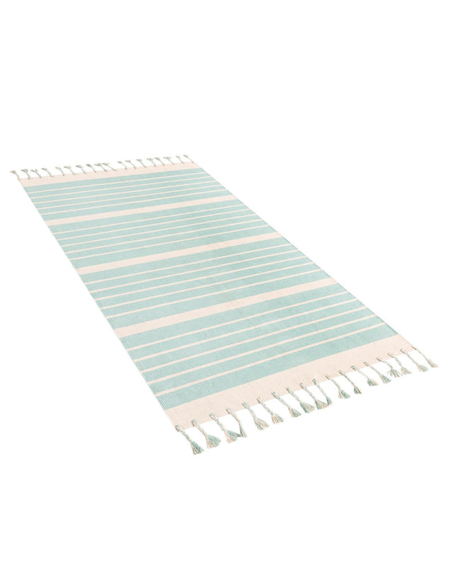 Aqua and White 5' 1 x 8' Chindi Cotton Rectangle Rug