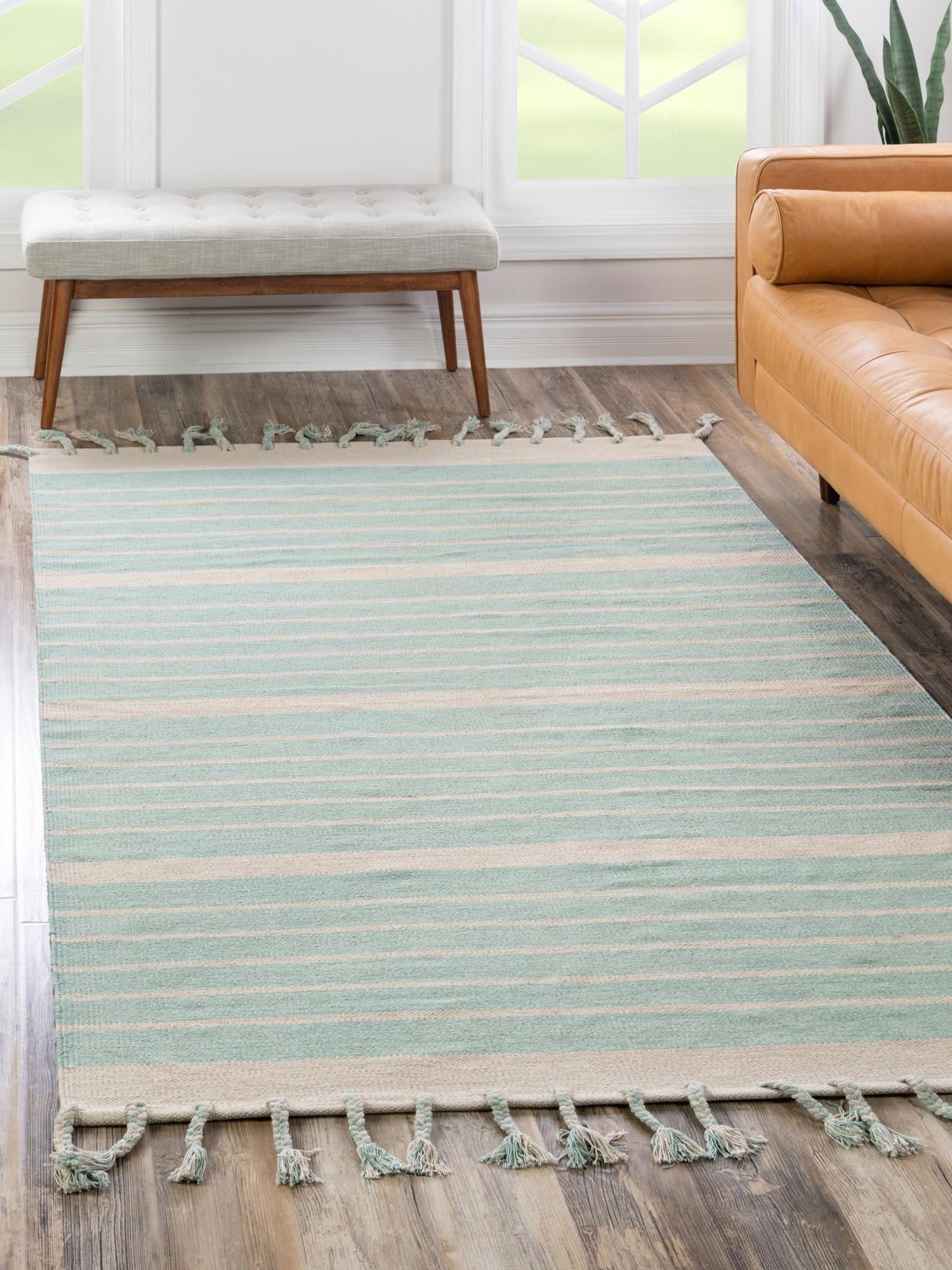 Aqua and White 6' 1 x 9' Chindi Cotton Rectangle Area Rug Interior Design Home Decor Carpet Mat for Sale at Rug Engine
