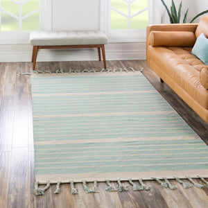 Aqua and White 4' 1 x 6' 1 Chindi Cotton Rectangle Rug