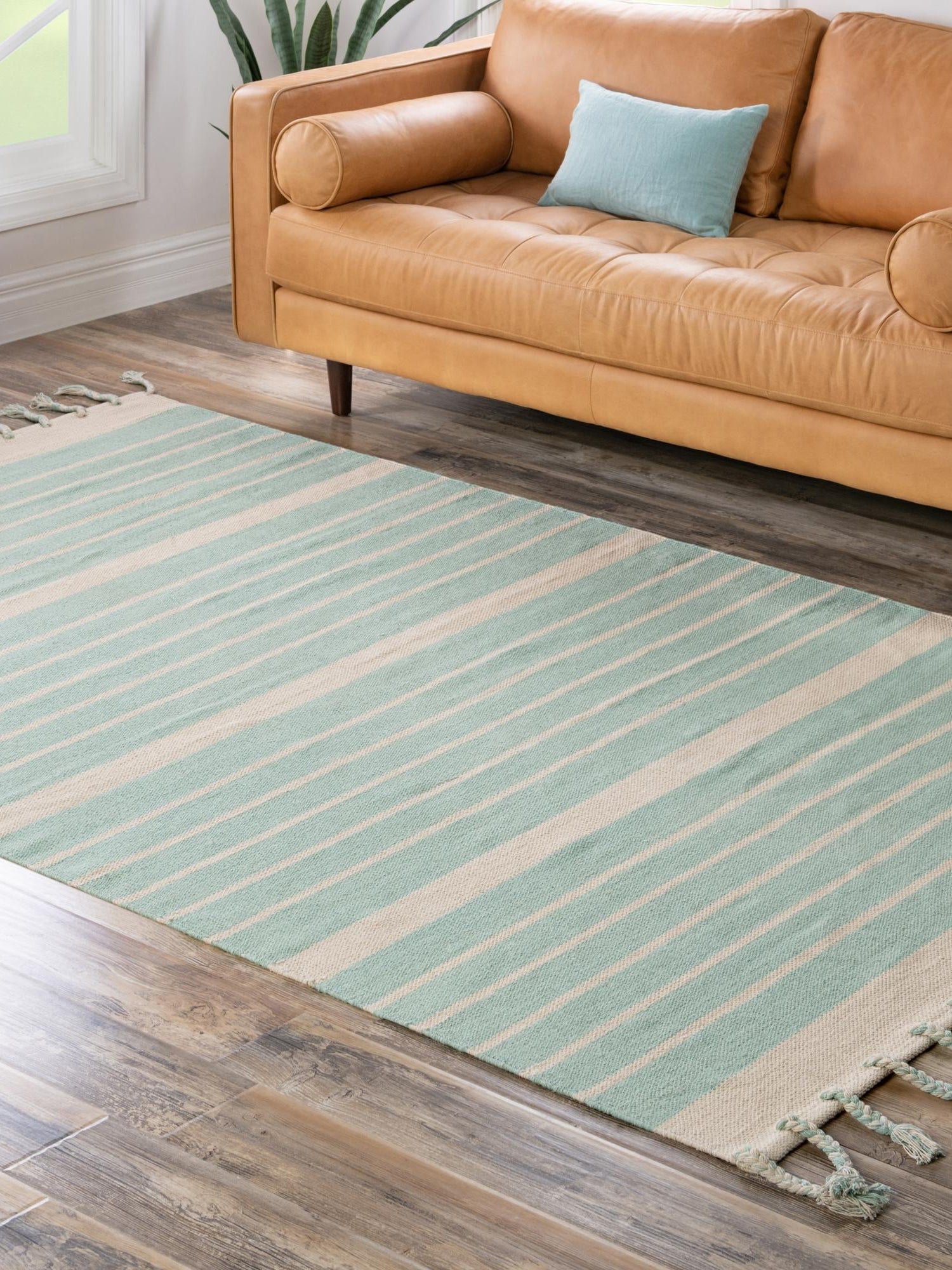 Aqua and White 5' 1 x 8' Chindi Cotton Rectangle Area Rug Interior Design Home Decor Carpet Mat for Sale at Rug Engine