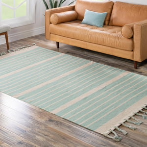 Aqua and White 5' 1 x 8' Chindi Cotton Rectangle Rug