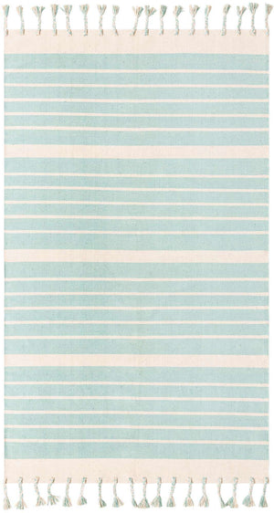 Aqua and White 5' 1 x 8' Chindi Cotton Rectangle Rug