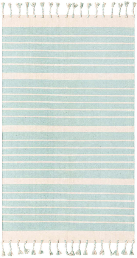 Aqua and White 5' 1 x 8' Chindi Cotton Rectangle Rug