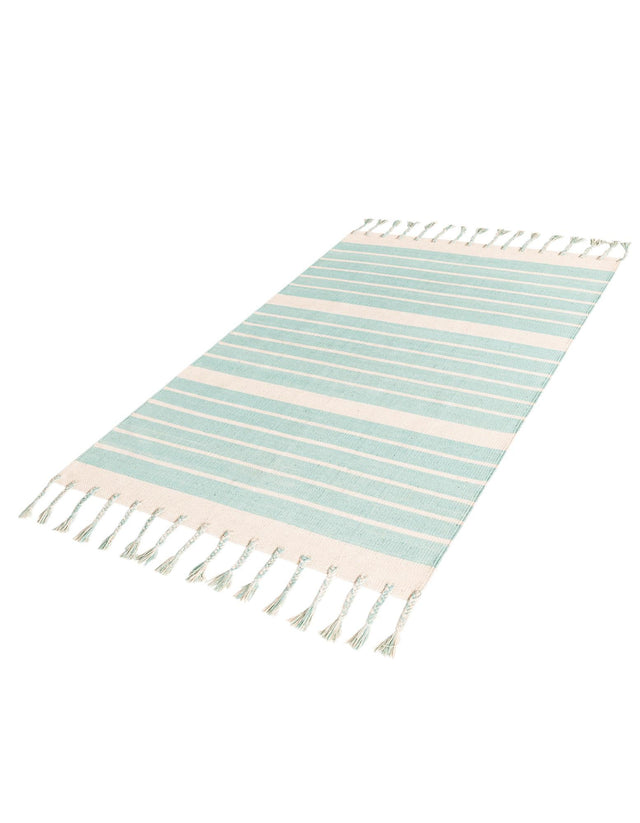 Aqua and White 4' 1 x 6' 1 Chindi Cotton Rectangle Rug