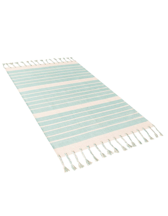 Aqua and White 4' 1 x 6' 1 Chindi Cotton Rectangle Rug
