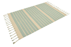 Aqua and White 4' 1 x 6' 1 Chindi Cotton Rectangle Rug