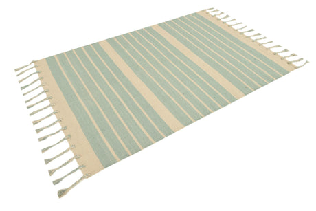 Aqua and White 4' 1 x 6' 1 Chindi Cotton Rectangle Area Rug Interior Design Home Decor Carpet Mat for Sale at Rug Engine
