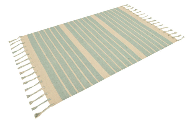 Aqua and White 4' 1 x 6' 1 Chindi Cotton Rectangle Rug