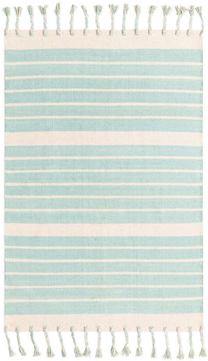 Aqua and White 4' 1 x 6' 1 Chindi Cotton Rectangle Rug