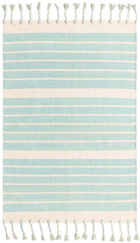 Aqua and White 4' 1 x 6' 1 Chindi Cotton Rectangle Rug