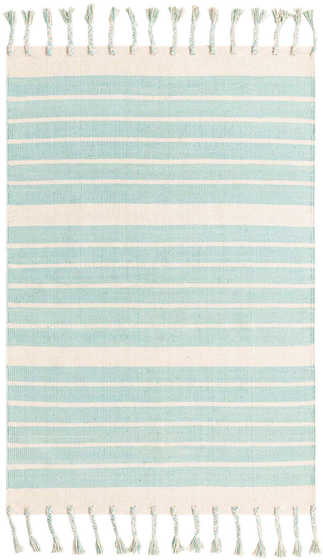 Aqua and White 4' 1 x 6' 1 Chindi Cotton Rectangle Rug