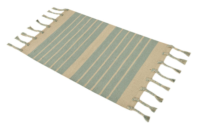 Aqua and White 2' x 3' 1 Chindi Cotton Rectangle Rug