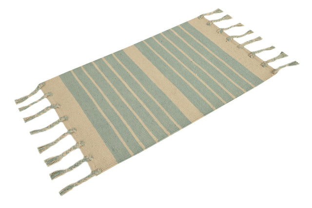 Aqua and White 2' x 3' 1 Chindi Cotton Rectangle Rug