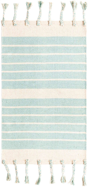 Aqua and White 2' x 3' 1 Chindi Cotton Rectangle Rug
