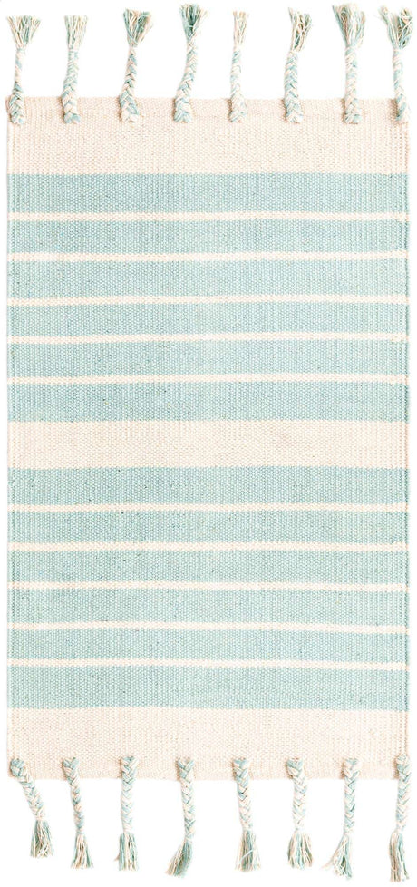 Aqua and White 2' x 3' 1 Chindi Cotton Rectangle Rug