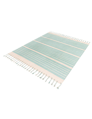 Aqua and White 7' 1 x 7' 1 Chindi Cotton Square Rug