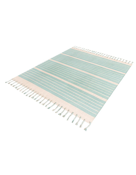 Aqua and White 7' 1 x 7' 1 Chindi Cotton Square Area Rug Interior Design Home Decor Carpet Mat for Sale at Rug Engine