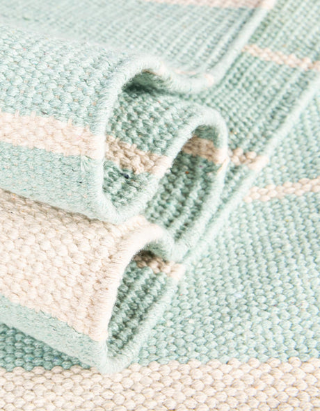 Aqua and White 7' 1 x 7' 1 Chindi Cotton Square Rug