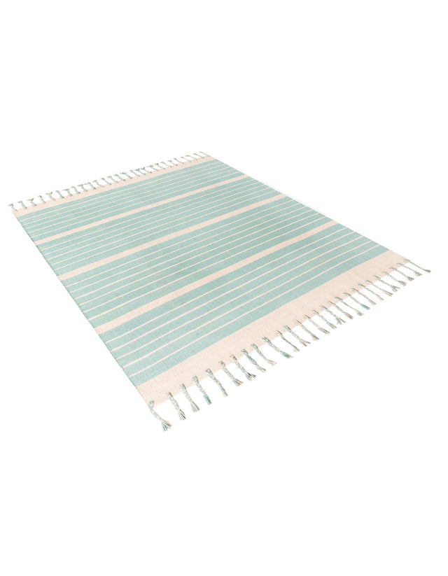 Aqua and White 7' 1 x 7' 1 Chindi Cotton Square Rug