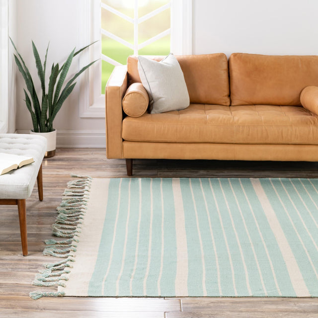 Aqua and White 7' 1 x 7' 1 Chindi Cotton Square Rug