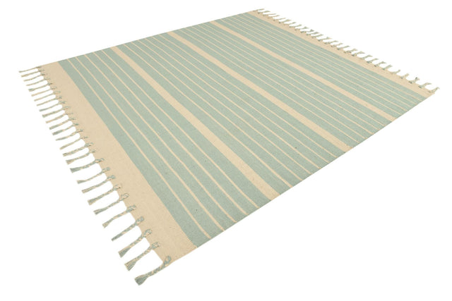 Aqua and White 7' 1 x 7' 1 Chindi Cotton Square Rug