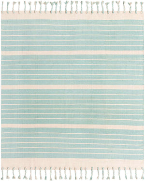 Aqua and White 7' 1 x 7' 1 Chindi Cotton Square Rug