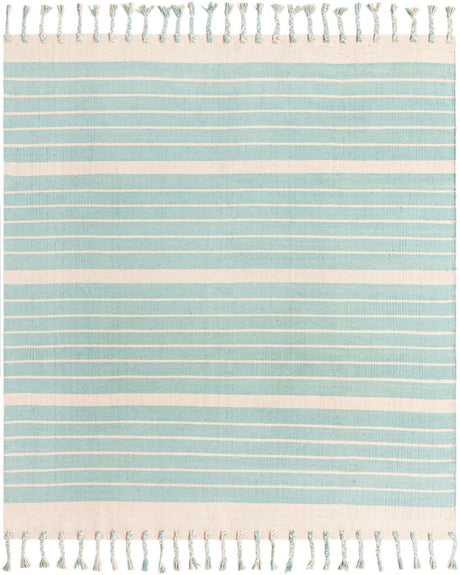 Aqua and White 7' 1 x 7' 1 Chindi Cotton Square Rug