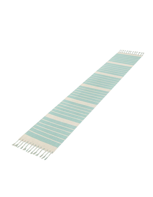 Aqua and White 3' x 12' Chindi Cotton Runner Rug