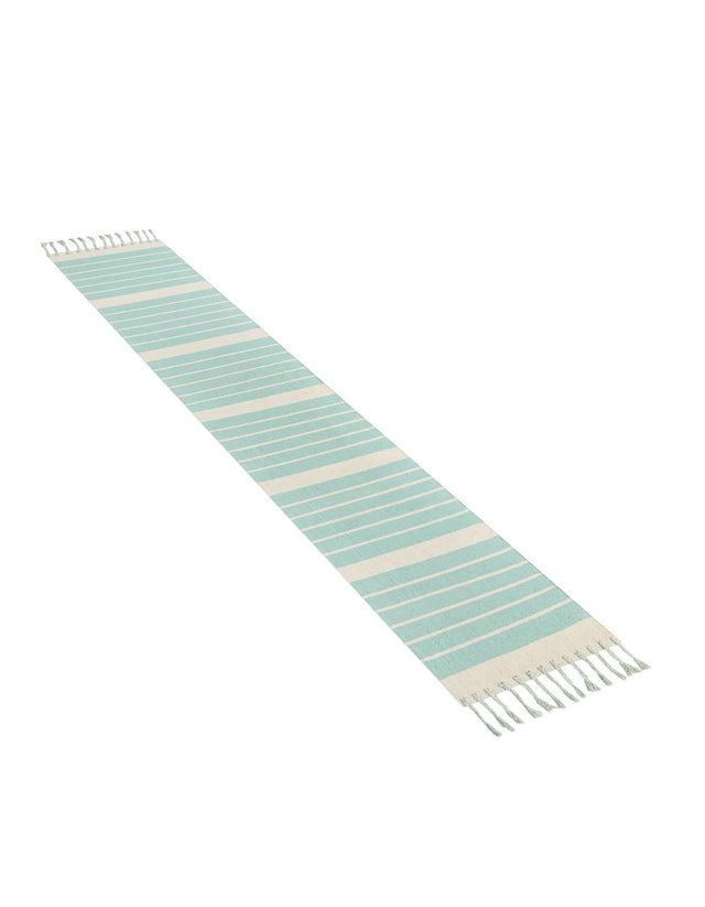 Aqua and White 3' x 12' Chindi Cotton Runner Rug