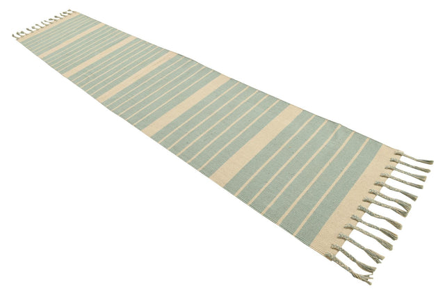 Aqua and White 3' x 12' Chindi Cotton Runner Rug